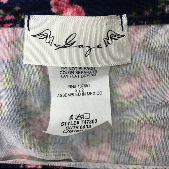 GAZE Crop Top Floral Roses Twist Front Shirt Sleeve T Shirt Fitted Size Large - Picture 6 of 8